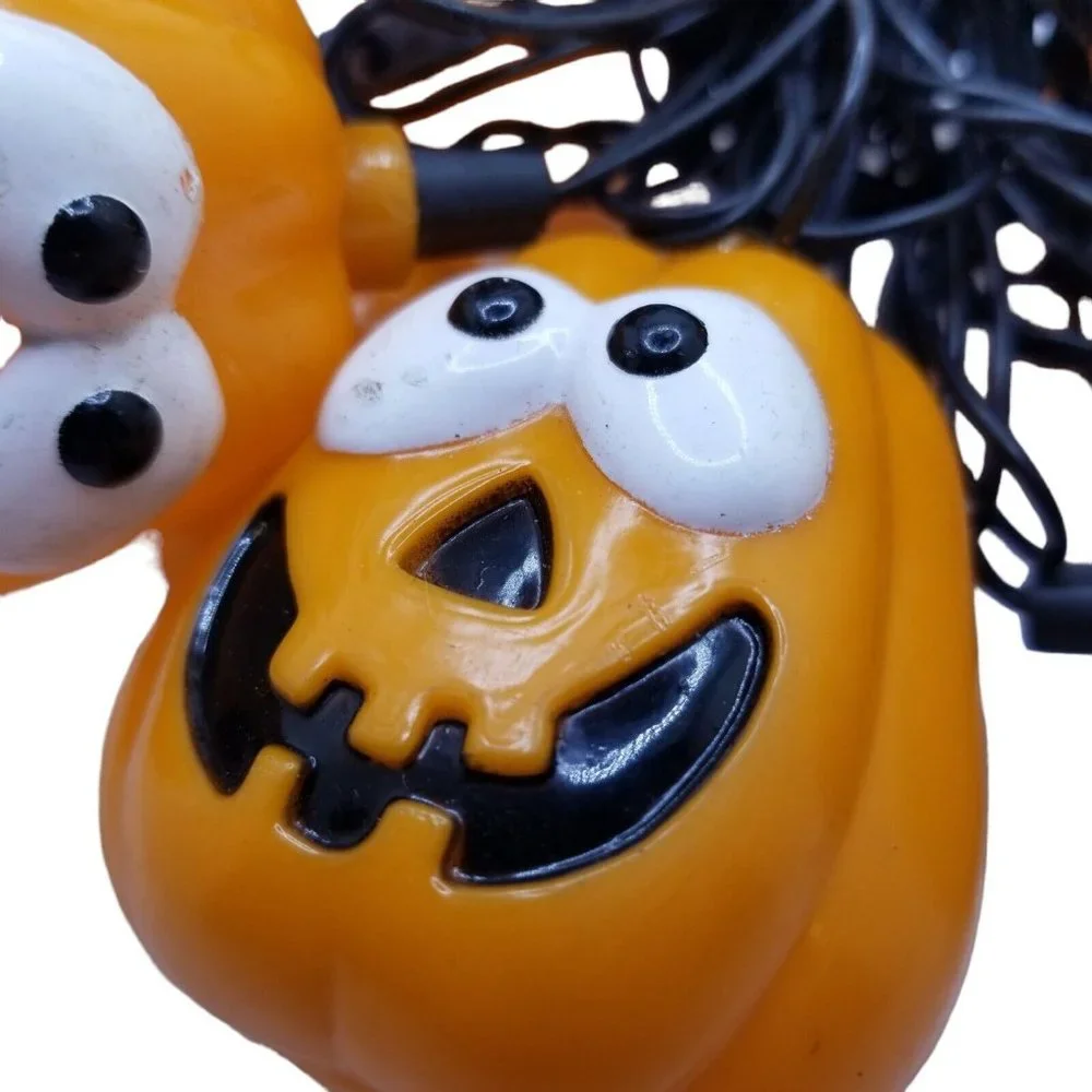 Vintage Jack O' Lantern Happy Halloween String Lights Plastic Blow Mold Pumpkins